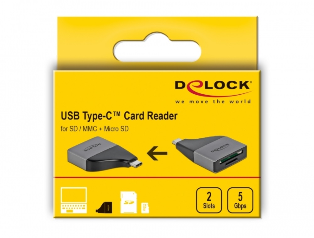 Delock 64117 SD/MMC/Micro SD memóriakártyákhoz USB Type-C kártyaolvasó