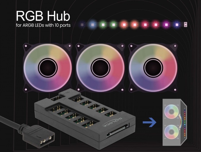 Delock 64128 ARGB LED-ekhez 10 portos Hub