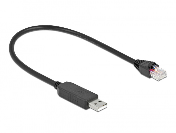 Delock 64158 25cm FTDI chipszet USB-A 2.0 apa - RS-232 RJ45 apa soros kapcsolati kábel