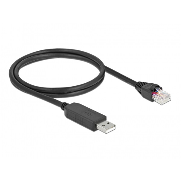 Delock 64160 1m FTDI chipszet USB-A 2.0 apa - RS-232 RJ45 apa soros kapcsolati kábel