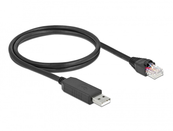 Delock 64160 1m FTDI chipszet USB-A 2.0 apa - RS-232 RJ45 apa soros kapcsolati kábel