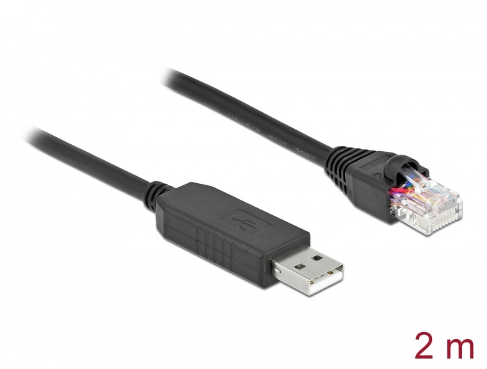 Delock 64161 2m FTDI chipszet USB-A 2.0 apa - RS-232 RJ45 apa soros kapcsolati kábel