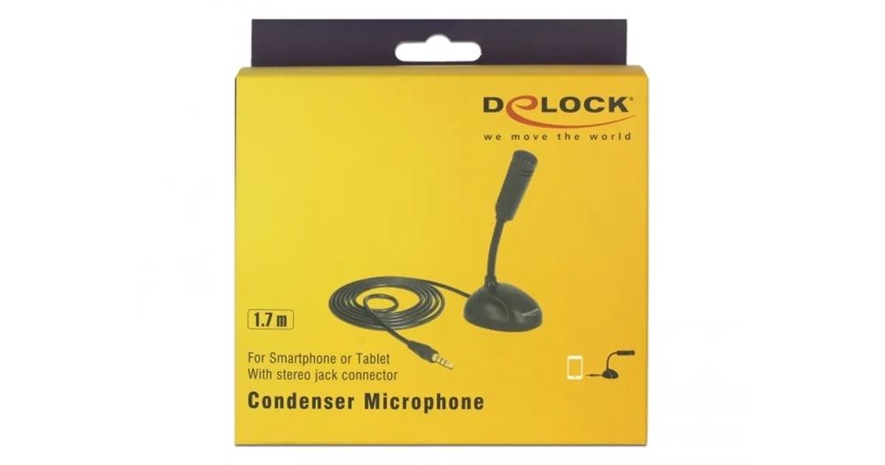 Delock 65872 mikrofon okostelefonhoz / tablethez állvánnyal 3,5 mm-es 4 pólusú sztereó jack