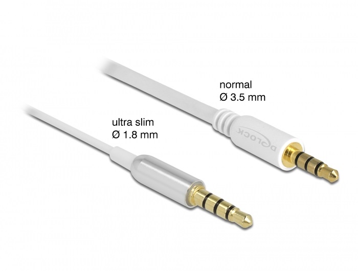 Delock 66073 4tűs 3,5mm Jack apa > apa 50cm fehér összekötő kábel