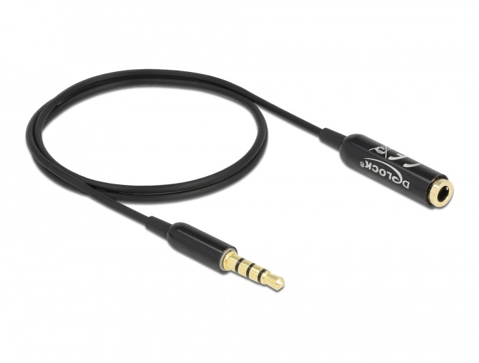 Delock 66074 4tűs 3,5mm Jack apa > anya 50cm fekete hosszabbító kábel