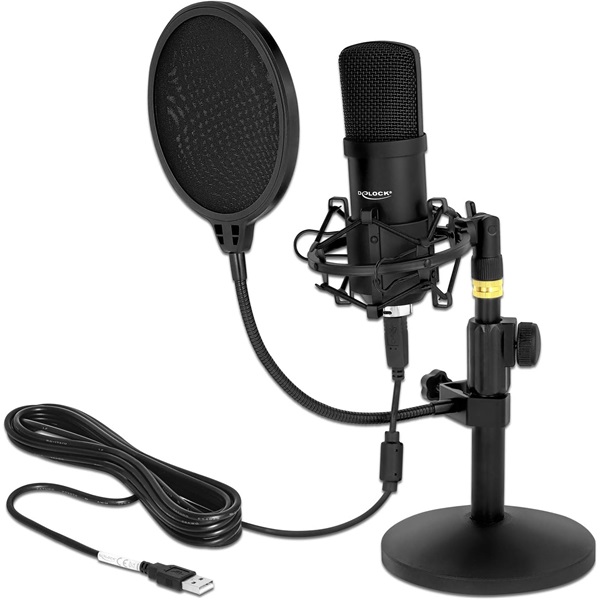 Delock 66300 Professzionális kondenzátor mikrofon-szett USB csatlakozóval podcasting-hoz és lejátszáshoz