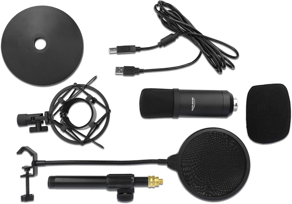 Delock 66300 Professzionális kondenzátor mikrofon-szett USB csatlakozóval podcasting-hoz és lejátszáshoz