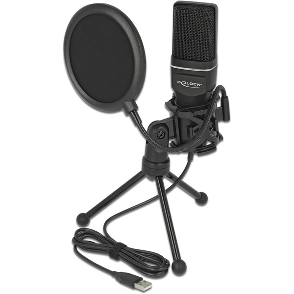 Delock 66331 USB csatlakozású Kondenzátoros Mikrofon Szett - podcast készítéshez, játékhoz dalrögzítéshez