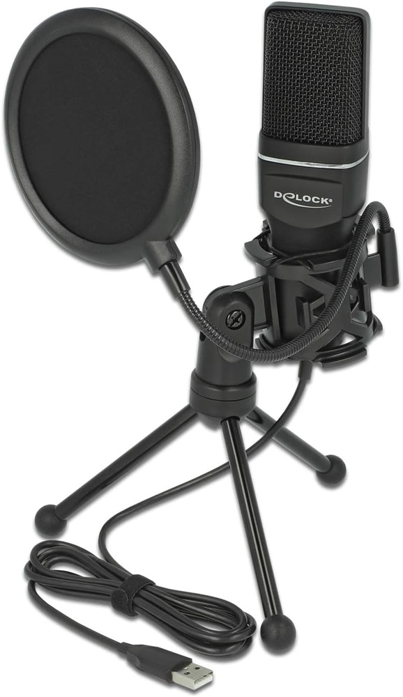 Delock 66331 USB csatlakozású Kondenzátoros Mikrofon Szett - podcast készítéshez, játékhoz dalrögzítéshez