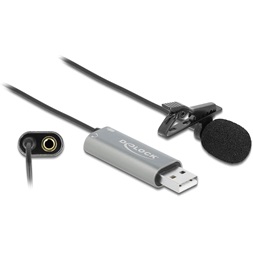 Delock 66638 USB Tie Lavalier mindenirányú csiptetős mikrofon 24 bit / 192 kHz és 3,5 mm-es sztereo jack f