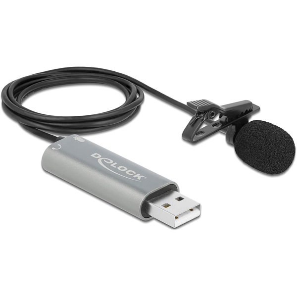 Delock 66638 USB Tie Lavalier mindenirányú csiptetős mikrofon 24 bit / 192 kHz és 3,5 mm-es sztereo jack f