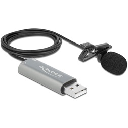 Delock 66638 USB Tie Lavalier mindenirányú csiptetős mikrofon 24 bit / 192 kHz és 3,5 mm-es sztereo jack f