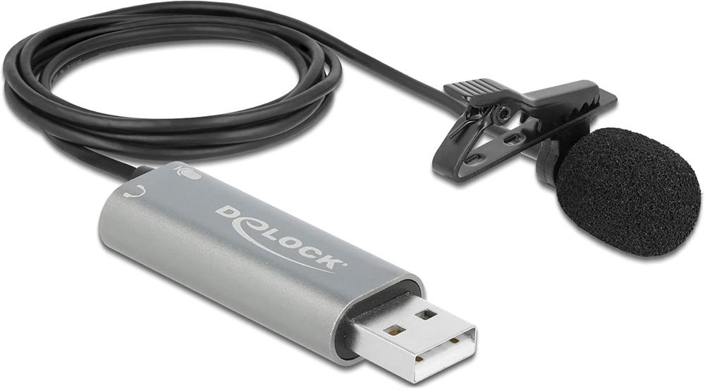 Delock 66638 USB Tie Lavalier mindenirányú csiptetős mikrofon 24 bit / 192 kHz és 3,5 mm-es sztereo jack f