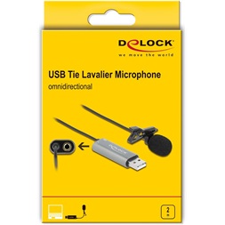 Delock 66638 USB Tie Lavalier mindenirányú csiptetős mikrofon 24 bit / 192 kHz és 3,5 mm-es sztereo jack f