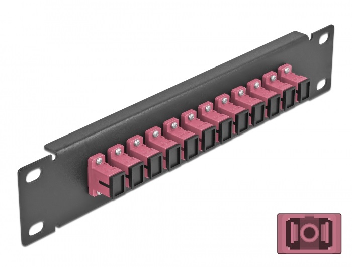 Delock 66764 10" SC Simplex 1U 12 portos fekete-ibolya üvegszálas patch panel