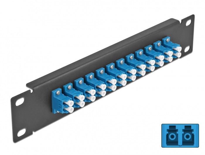 Delock 66765 10" LC Duplex 1U 12 portos fekete-kék üvegszálas patch panel