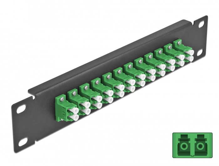 Delock 66766 10" LC Duplex 1U 12 portos fekete-zöld üvegszálas patch panel