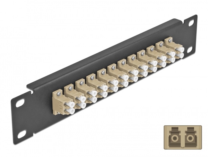Delock 66767 10" LC Duplex 1U 12 portos fekete-bézs üvegszálas patch panel