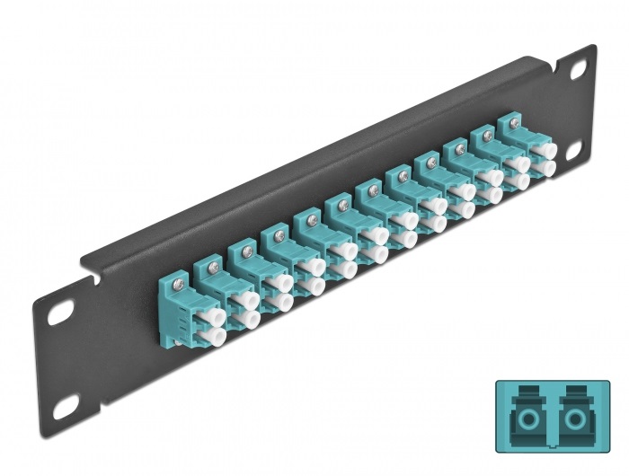 Delock 66768 10" LC Duplex 1U 12 portos fekete-vízkék üvegszálas patch panel