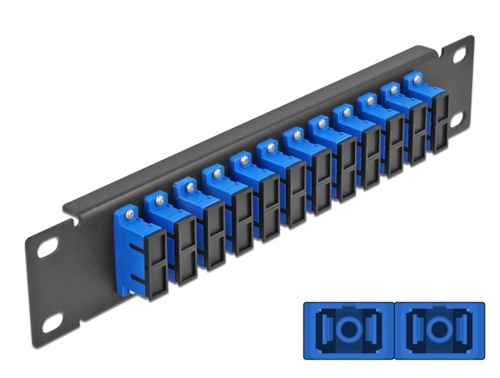 Delock 66771 10" SC Duplex 1U 12 portos fekete-kék üvegszálas patch panel