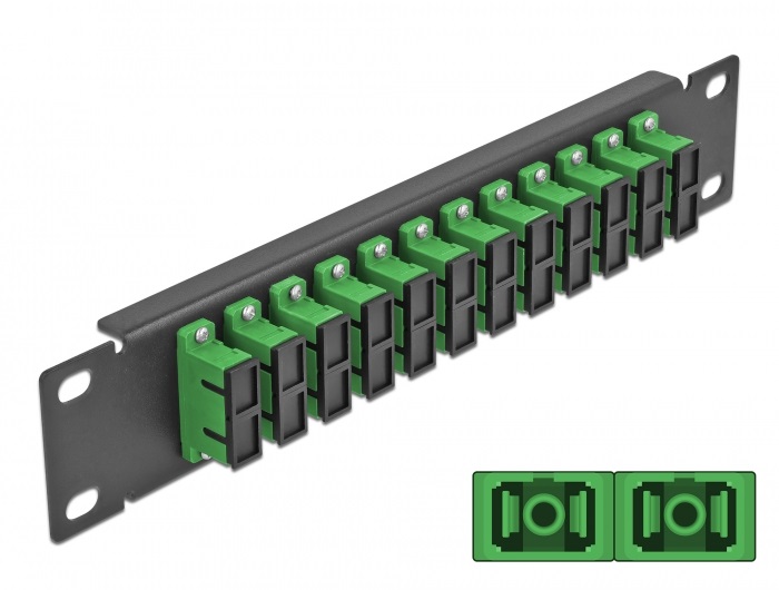 Delock 66772 10" SC Duplex 1U 12 portos fekete-zöld üvegszálas patch panel