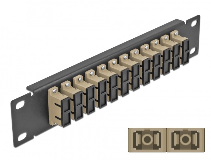 Delock 66773 10" SC Duplex 1U 12 portos fekete-bézs üvegszálas patch panel