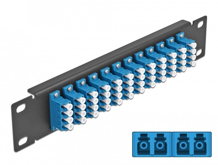 Delock 66776 10" LC Quad 1U 12 portos fekete-kék üvegszálas patch panel