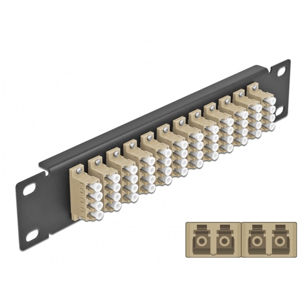 Delock 66778 10" LC Quad 1U 12 portos fekete-bézs üvegszálas patch panel