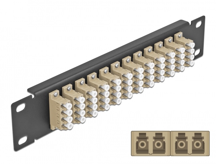 Delock 66778 10" LC Quad 1U 12 portos fekete-bézs üvegszálas patch panel