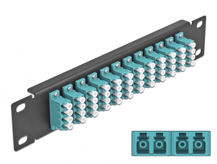 Delock 66779 10" LC Quad 1U 12 portos fekete-vízkék üvegszálas patch panel
