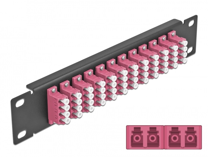Delock 66780 10" LC Quad 1U 12 portos fekete-ibolya üvegszálas patch panel