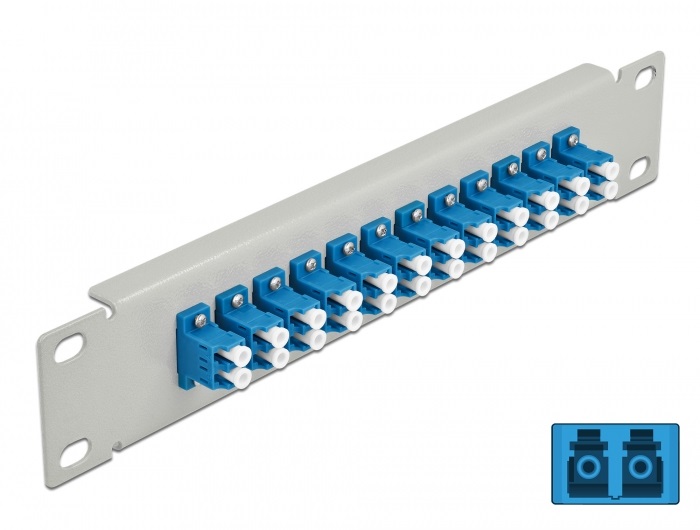 Delock 66786 10" LC Duplex 1U 12 portos szürke-kék üvegszálas patch panel