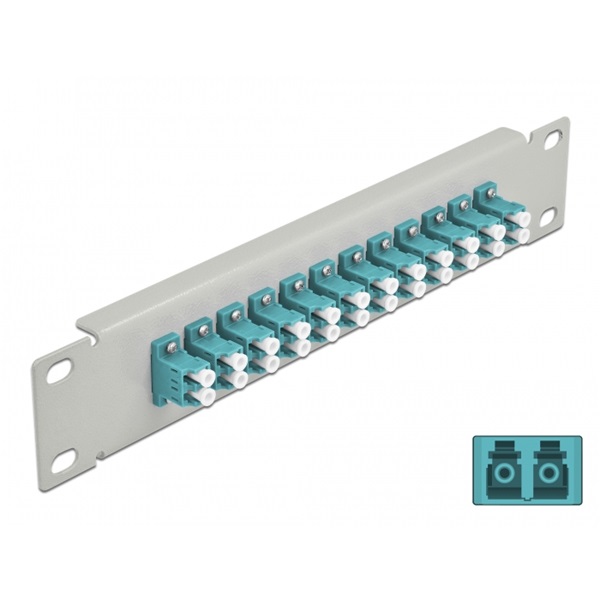 Delock 66789 10" LC Duplex 1U 12 portos szürke-vízkék üvegszálas patch panel