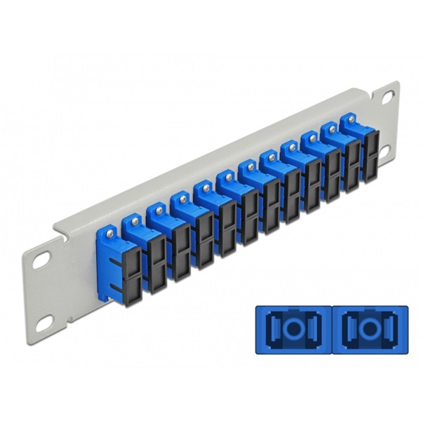 Delock 66791 10" SC Duplex 1U 12 portos szürke-kék üvegszálas patch panel