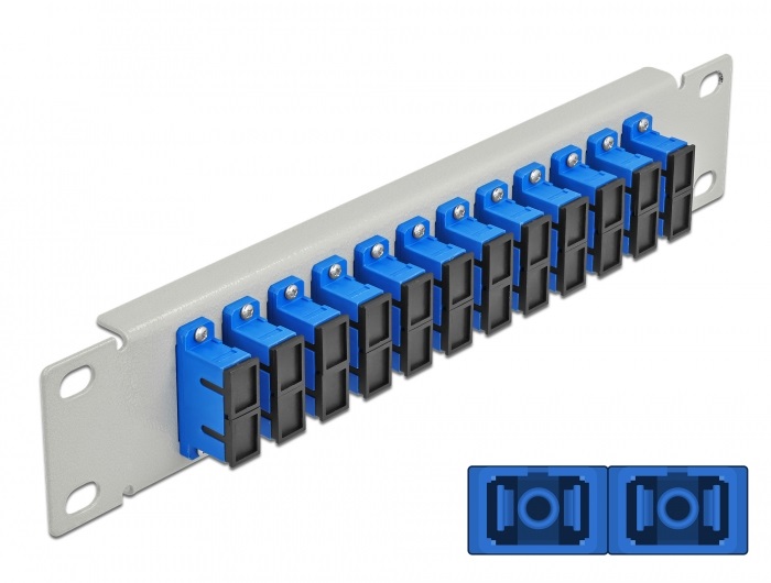 Delock 66791 10" SC Duplex 1U 12 portos szürke-kék üvegszálas patch panel