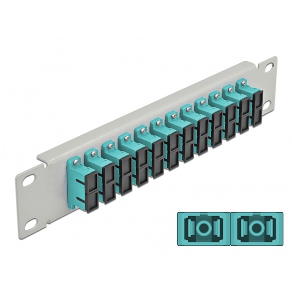 Delock 66794 10" SC Duplex 1U 12 portos szürke-vízkék üvegszálas patch panel