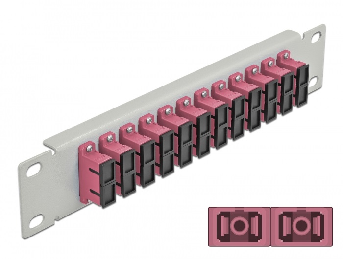 Delock 66795 10" SC Duplex 1U 12 portos szürke-ibolya üvegszálas patch panel