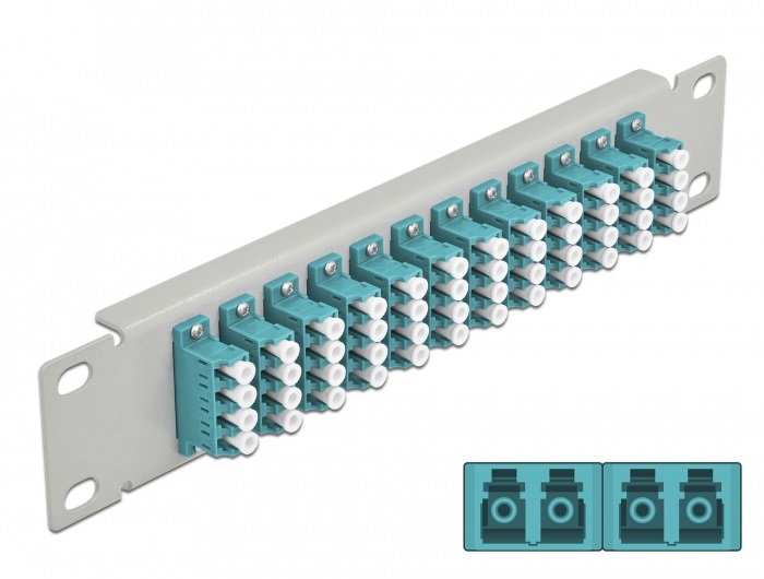 Delock 66799 10" LC Quad 1U 12 portos szürke-vízkék üvegszálas patch panel