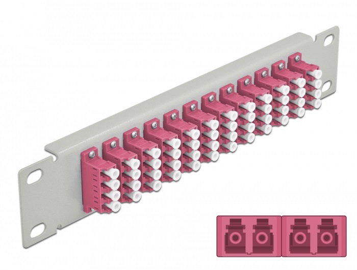 Delock 66800 10" LC Quad 1U 12 portos szürke-ibolya üvegszálas patch panel
