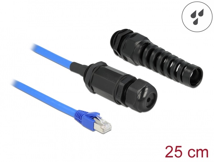 Delock 66809 Cat6 vízhatlan RJ45 apa - anya elhajlás védelemmel ellátott tömszelencés kábel