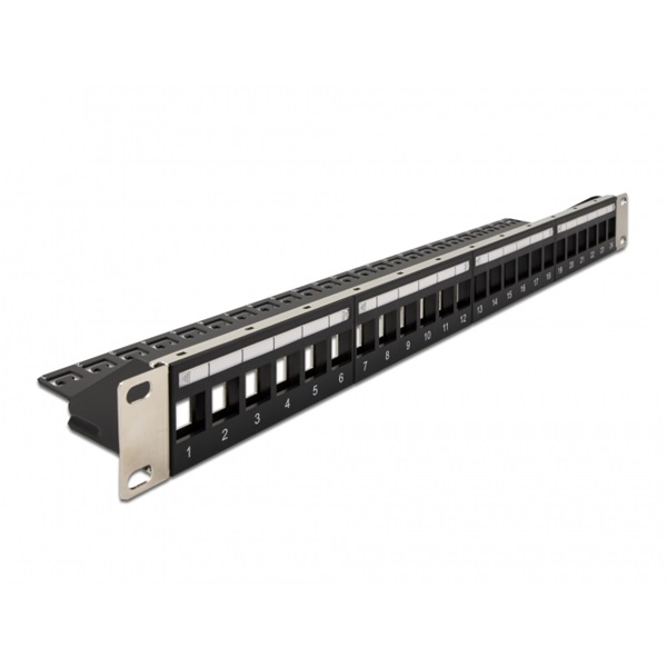 Delock 66865 19" 24 portos Keystone terhelésmentesítős fekete patch panel