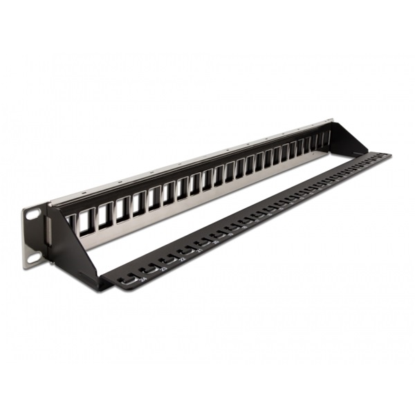 Delock 66865 19" 24 portos Keystone terhelésmentesítős fekete patch panel