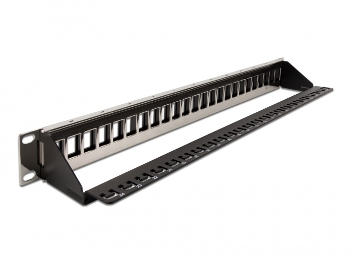 Delock 66865 19" 24 portos Keystone terhelésmentesítős fekete patch panel