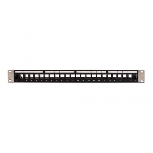 Delock 66865 19" 24 portos Keystone terhelésmentesítős fekete patch panel