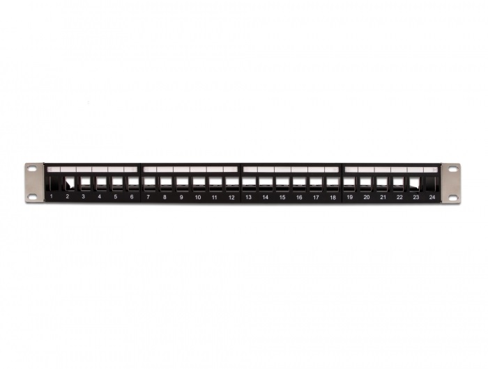 Delock 66865 19" 24 portos Keystone terhelésmentesítős fekete patch panel
