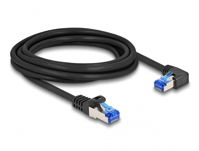 Delock 80224 3m RJ45 Cat.6A S/FTP egyenes/jobbra hajló fekete hálózati kábel