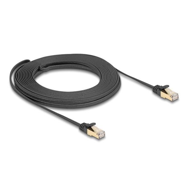 Delock 80330 RJ45 lapos hálózati kábel fonott borítással Cat.6A U/FTP apa - apa 10 m fekete