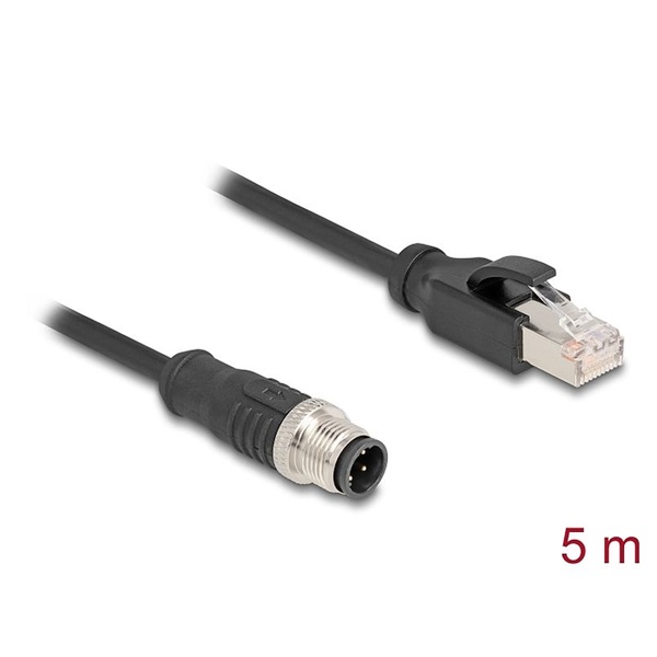 Delock 80852 5m M12 D kódolt 4 tűs apa - RJ45 apa PVC ethernet kábel
