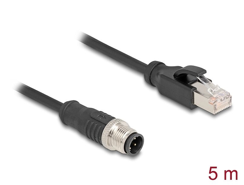 Delock 80852 5m M12 D kódolt 4 tűs apa - RJ45 apa PVC ethernet kábel