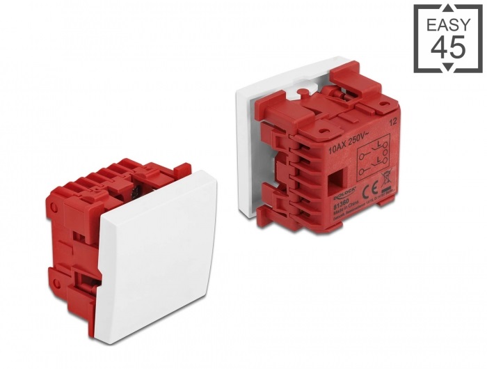 Delock 81360 Easy 45 45x45mm kétpólusú/egyirányú fehér egyes kapcsoló